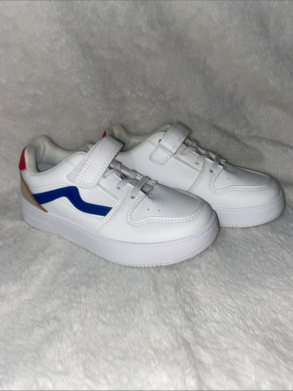 Kids White Sneakers with Blue Accent